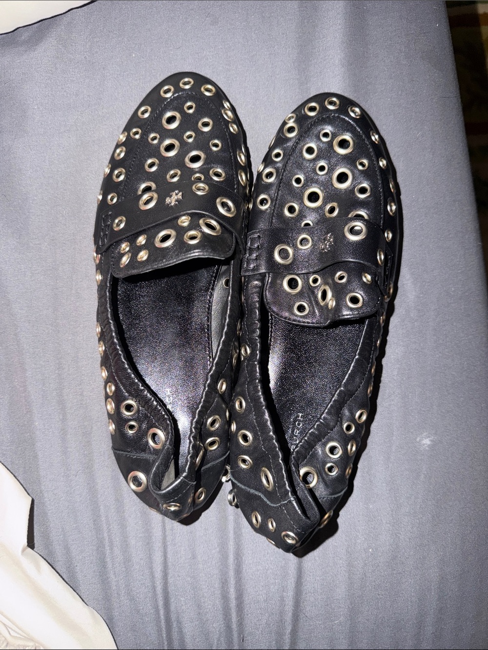 Tory Burch Black Leather eyelet ballet loafers size 9 - Picture 3 of 10